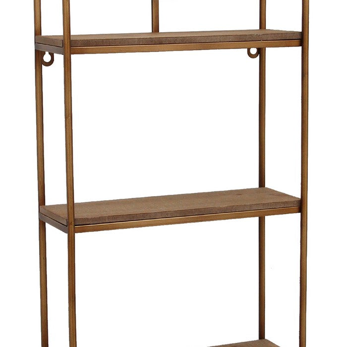 Obround Shape Metal Wall Shelf with 3 Display Space, Brown and Silver