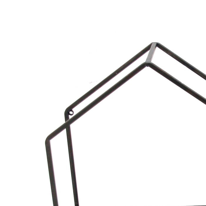 Heptagonal Metal Wall Planter with Wooden Case, Set of 2, Gray and Black