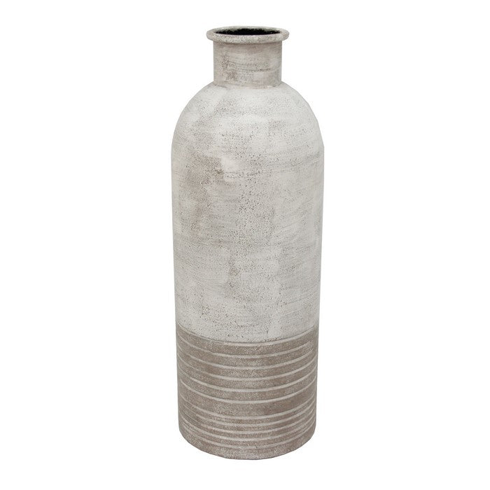 Metal Milk Jar Design Accent Decor with Rimmed Opening, Gray