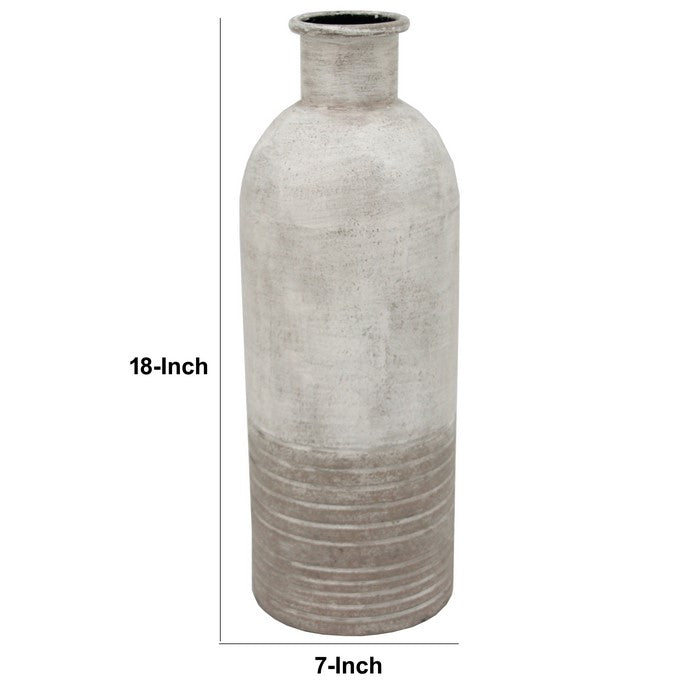18 Inch Metal Milk Jar Design Accent Decor with Rimmed Opening, Gray
