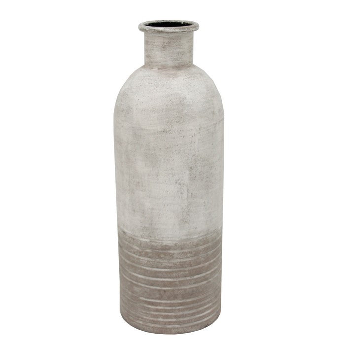 18 Inch Metal Milk Jar Design Accent Decor with Rimmed Opening, Gray