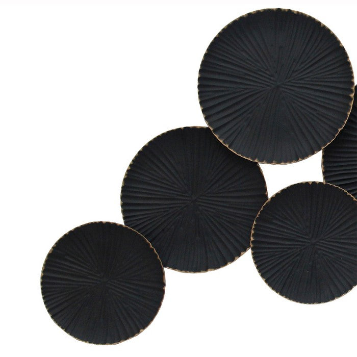 Metal 21 Inch Plate Design Wall Decor with Textured Details, Black