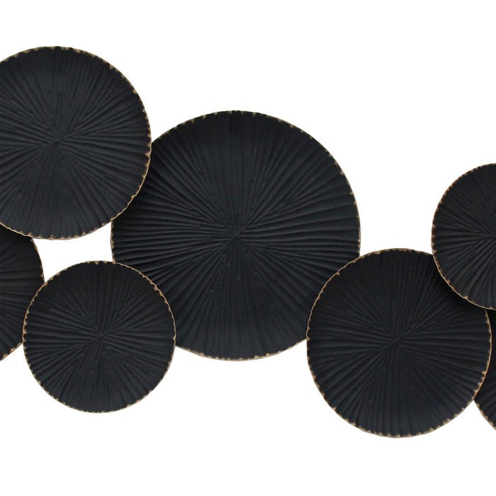 Metal 21 Inch Plate Design Wall Decor with Textured Details, Black