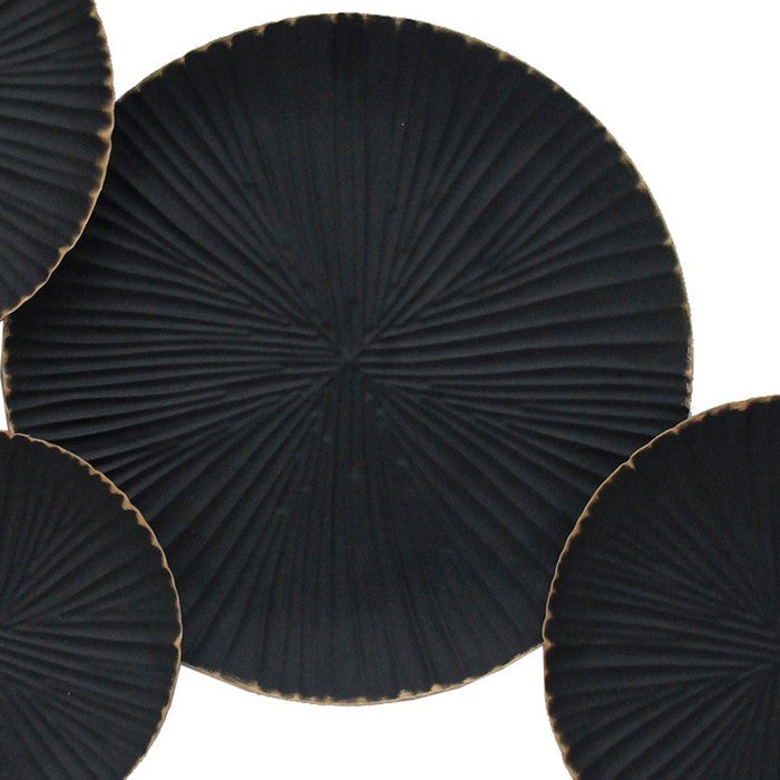 Metal 21 Inch Plate Design Wall Decor with Textured Details, Black