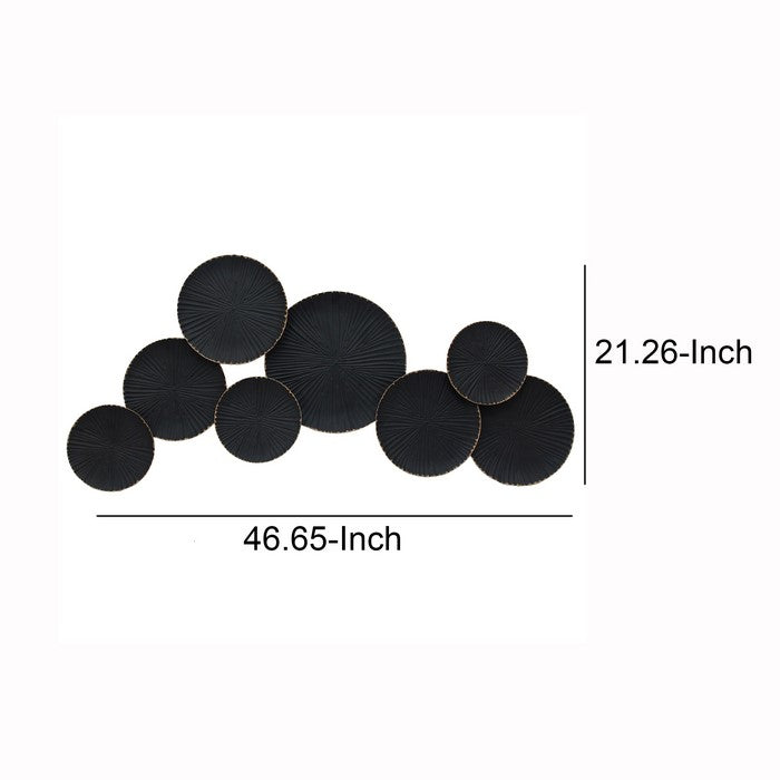 Metal 21 Inch Plate Design Wall Decor with Textured Details, Black