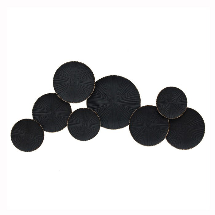 Metal 21 Inch Plate Design Wall Decor with Textured Details, Black