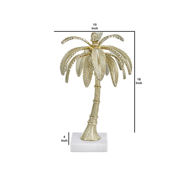 16 Inches Aluminum Frame Palm Tree Accent decor with Marble Base, Gold