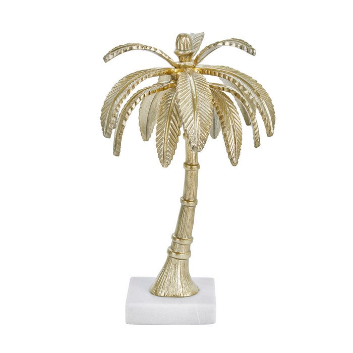 16 Inches Aluminum Frame Palm Tree Accent decor with Marble Base, Gold