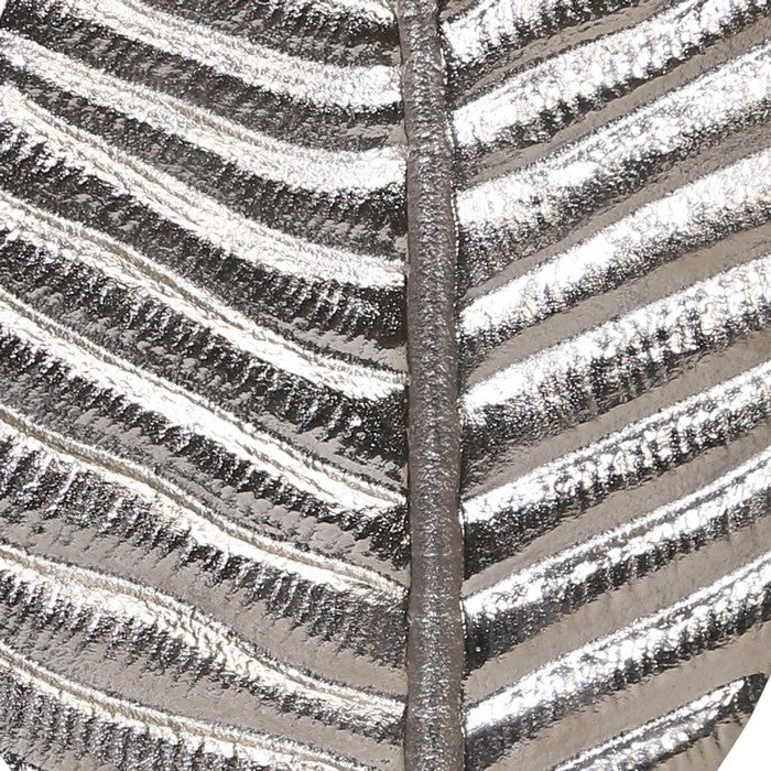 19 Inches Aluminum Leaf Accent Decor with Square Block Base, Silver