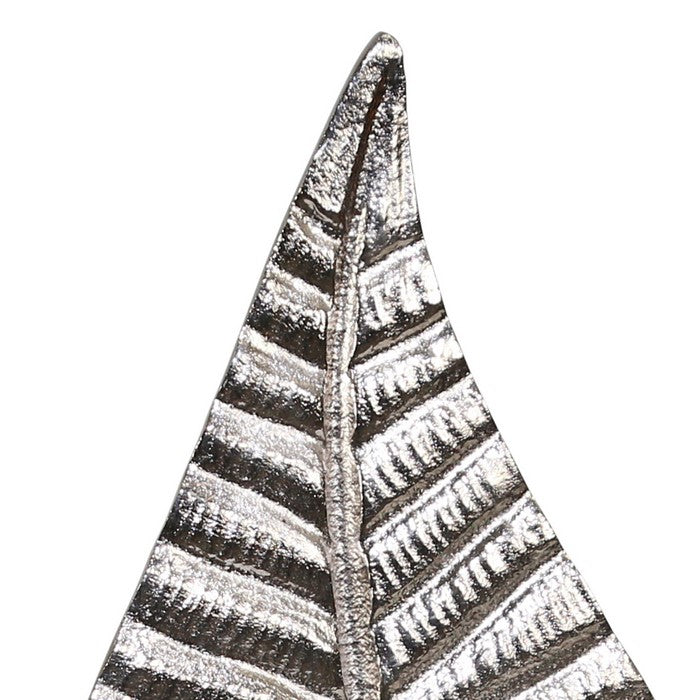 19 Inches Aluminum Leaf Accent Decor with Square Block Base, Silver