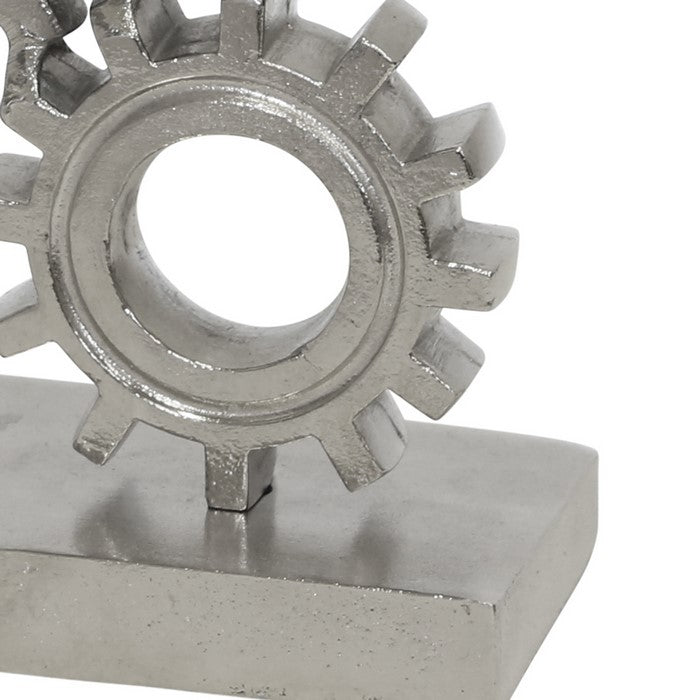 Round Human and Gear Aluminum Figurine, Silver