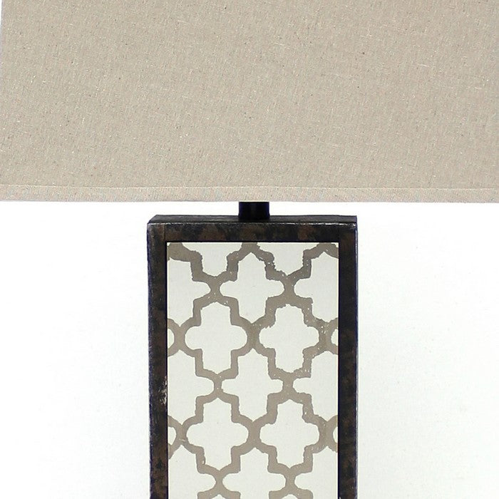 Rock Base Table Lamp with Drum Shade and Quatrefoil Pattern,Brown