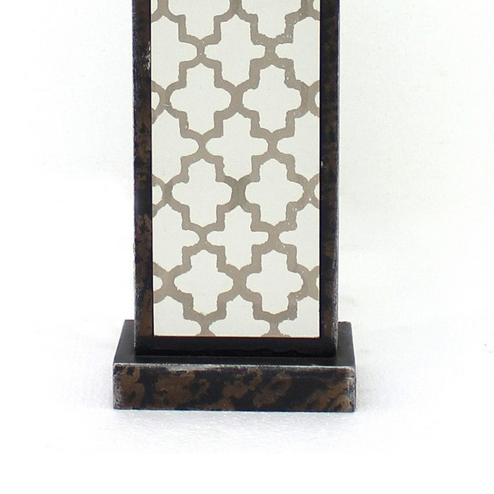 Rock Base Table Lamp with Drum Shade and Quatrefoil Pattern,Brown