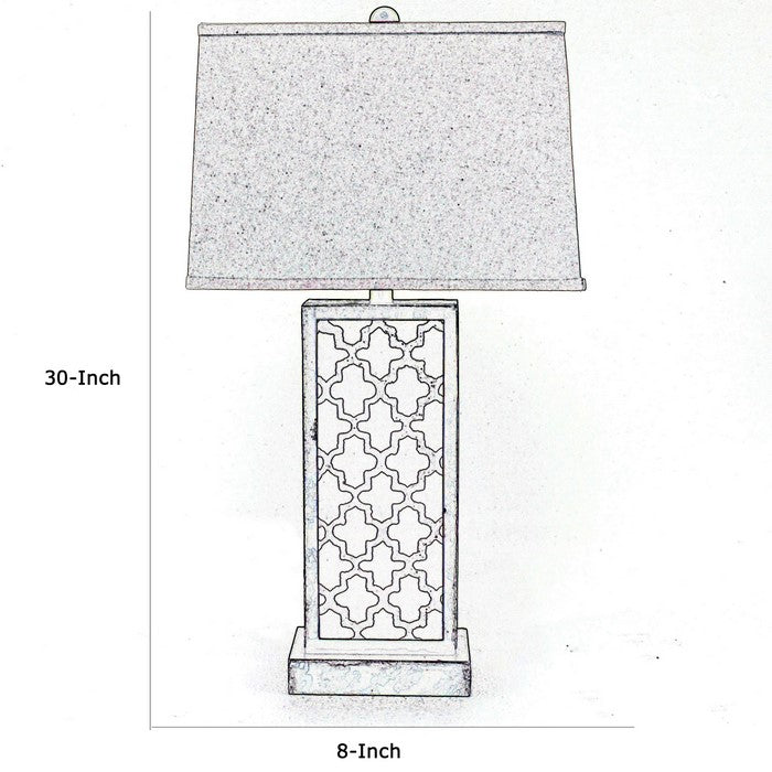 Rock Base Table Lamp with Drum Shade and Quatrefoil Pattern,Brown