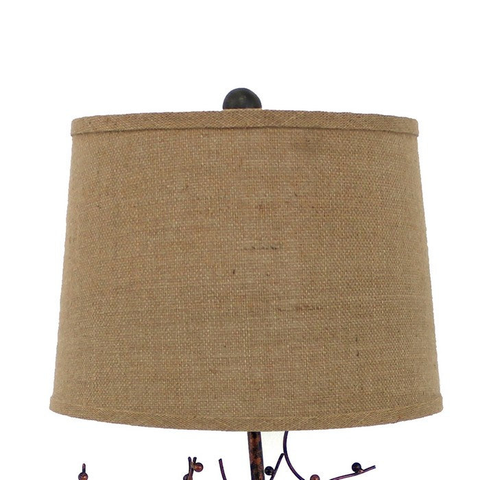 Tree Design Base Metal Table Lamp with Drum Shade, Bronze
