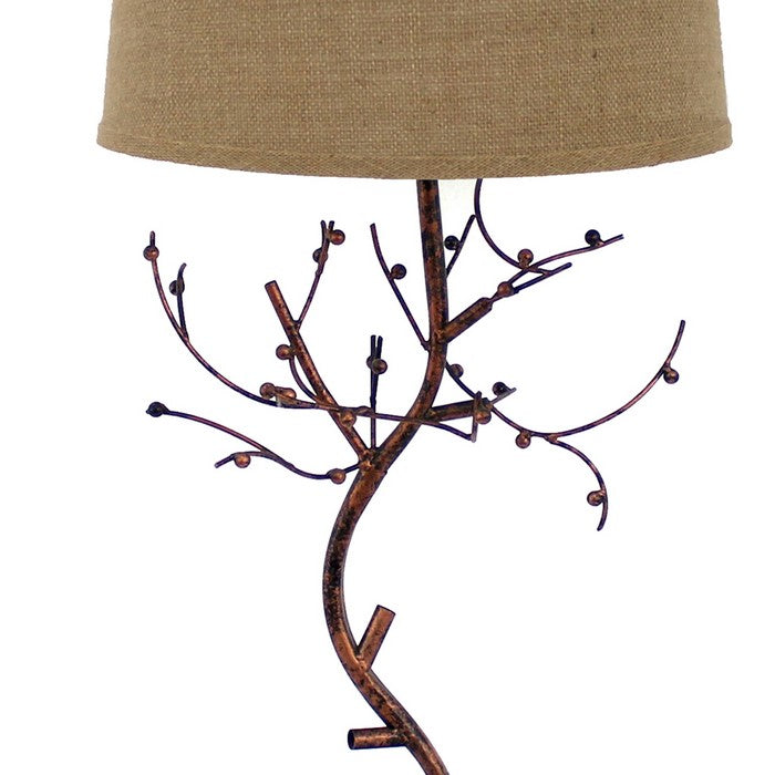 Tree Design Base Metal Table Lamp with Drum Shade, Bronze
