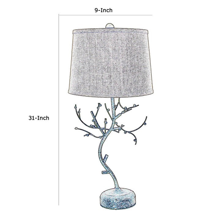Tree Design Base Metal Table Lamp with Drum Shade, Bronze