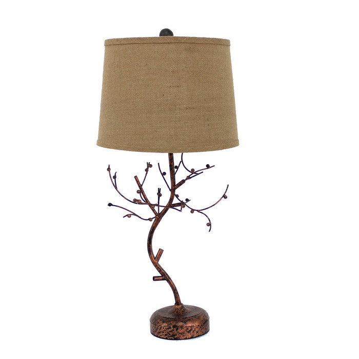 Tree Design Base Metal Table Lamp with Drum Shade, Bronze