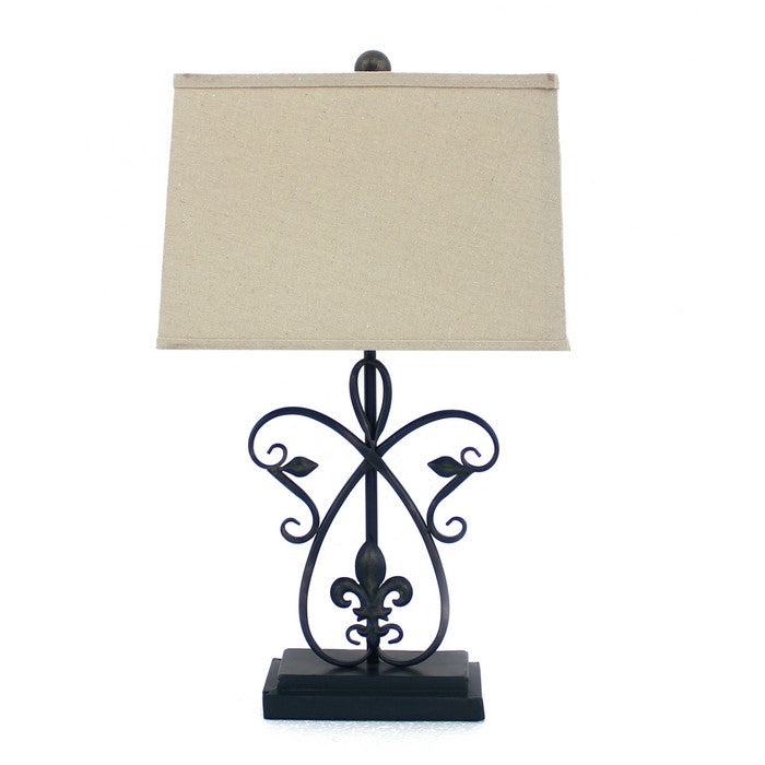 Scroll Design Metal Table Lamp with Rectangular Tier Base, Black