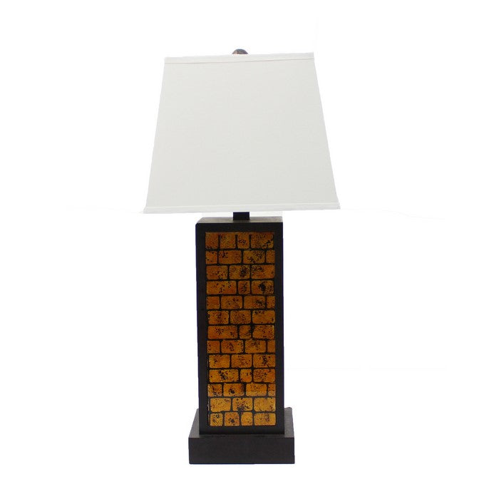 Rectangular Metal Frame Table Lamp with Brick Pattern, White and Orange