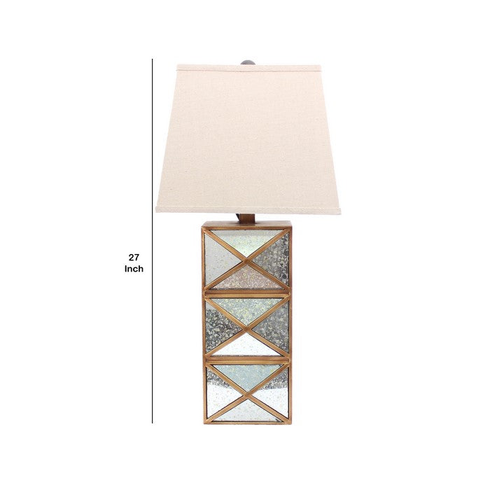 Metal Table Lamp with X Shape Design and Mirror Front,Multicolor