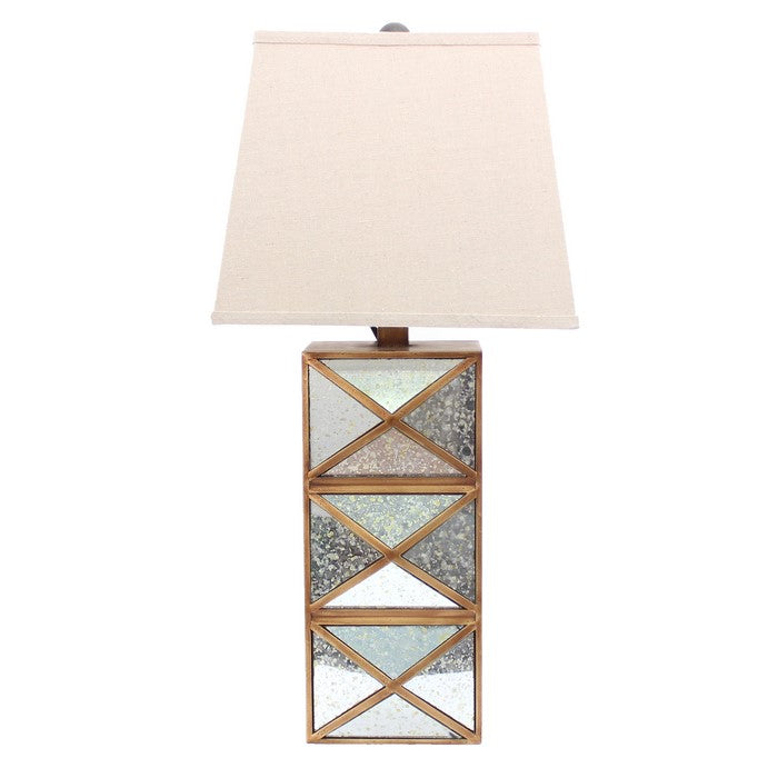 Metal Table Lamp with X Shape Design and Mirror Front,Multicolor