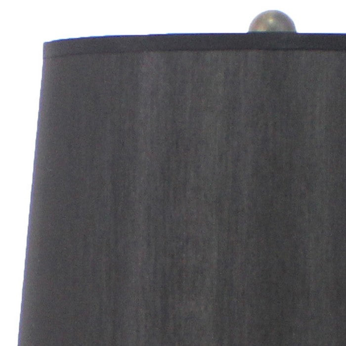 Wooden Table Lamp with Quatrefoil Design Base, Black and Antique White