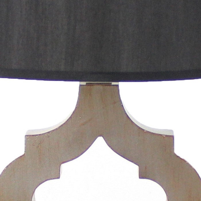 Wooden Table Lamp with Quatrefoil Design Base, Black and Antique White