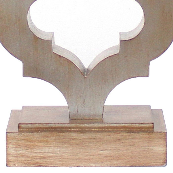 Wooden Table Lamp with Quatrefoil Design Base, Black and Antique White