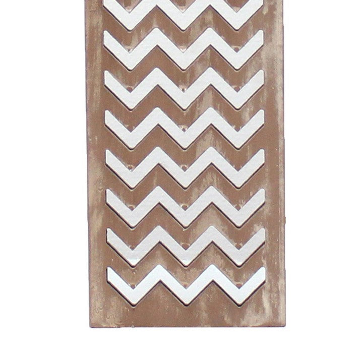 Table Lamp with Chevron Pattern and Mirror Inlay,Brown and Silver