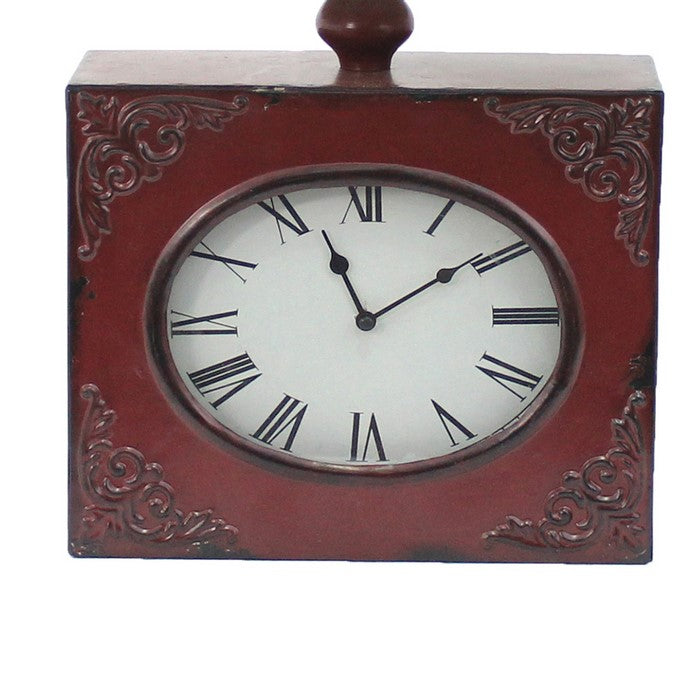 Clock Design Metal Table Lamp with Tapered Shade, Red and Beige