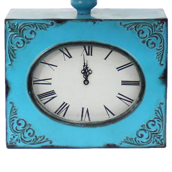 Clock Design Metal Table Lamp with Tapered Shade, Blue and Beige