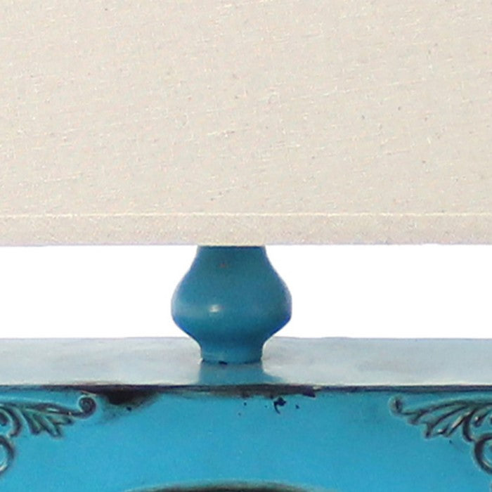 Clock Design Metal Table Lamp with Tapered Shade, Blue and Beige