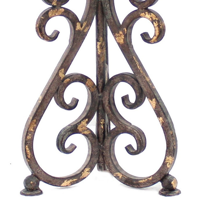 Metal Table Lamp with Scroll Design Base and 2 Way Switch,Bronze and Beige