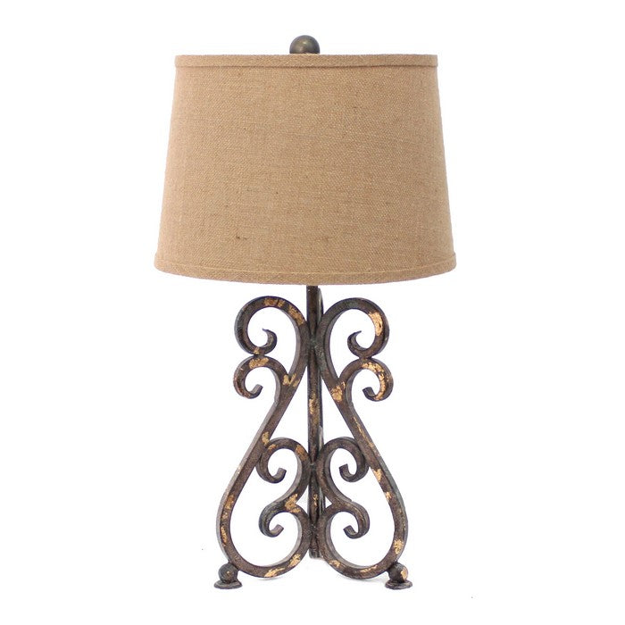 Metal Table Lamp with Scroll Design Base and 2 Way Switch,Bronze and Beige