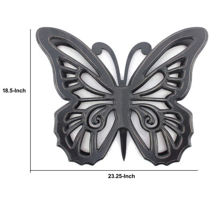 Wooden Butterfly Wall Plaque with Cutout Detail, Black