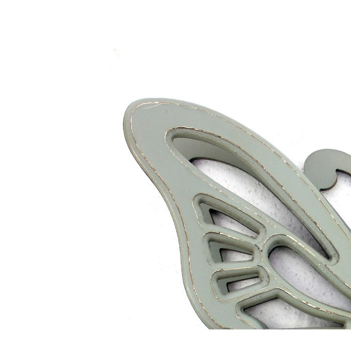 Wooden Butterfly Wall Plaque with Cutout Detail, Light Gray