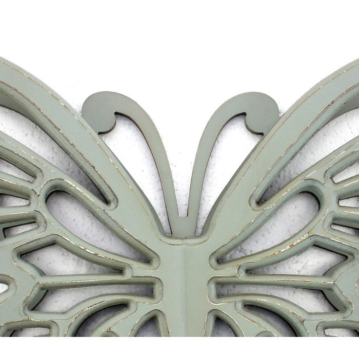 Wooden Butterfly Wall Plaque with Cutout Detail, Light Gray