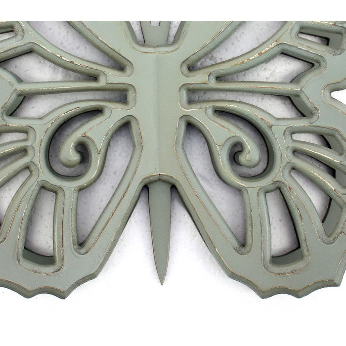 Wooden Butterfly Wall Plaque with Cutout Detail, Light Gray