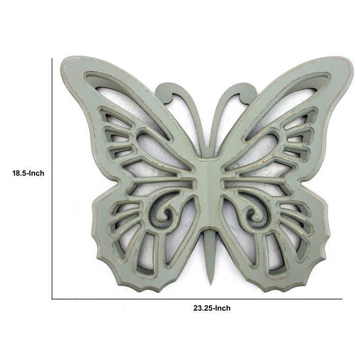 Wooden Butterfly Wall Plaque with Cutout Detail, Light Gray