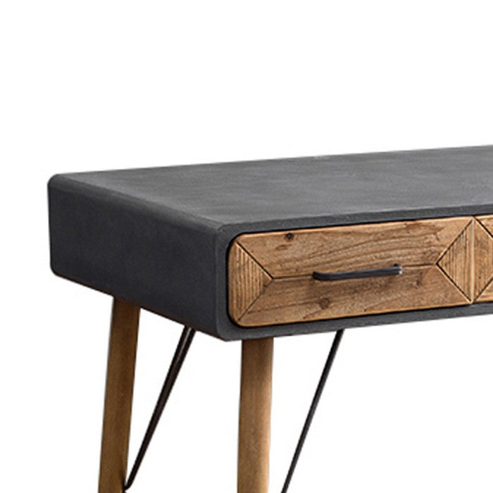 Geometric Metal and Wood Console Table with 3 Drawers, Gray and Brown
