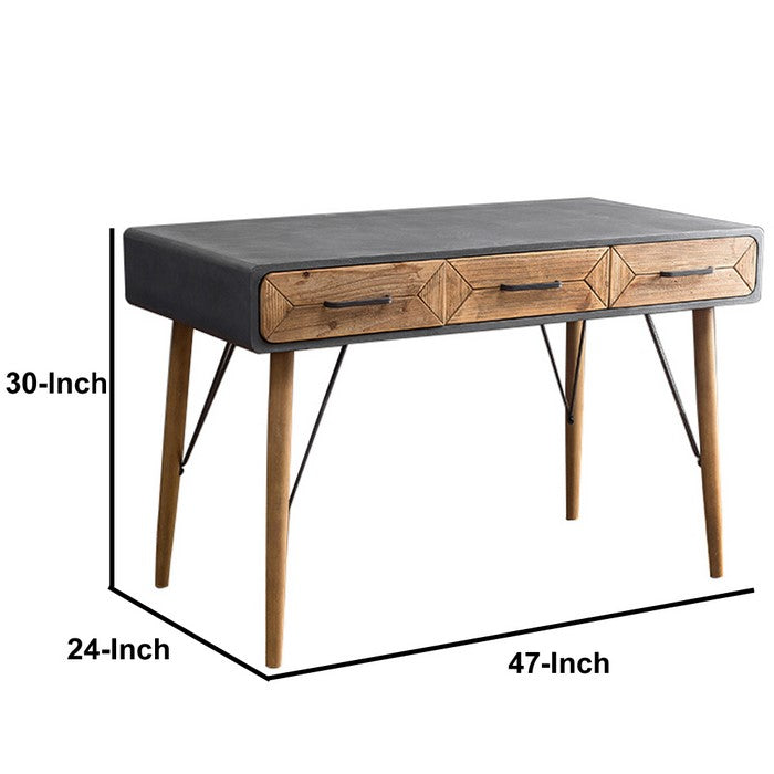 Geometric Metal and Wood Console Table with 3 Drawers, Gray and Brown