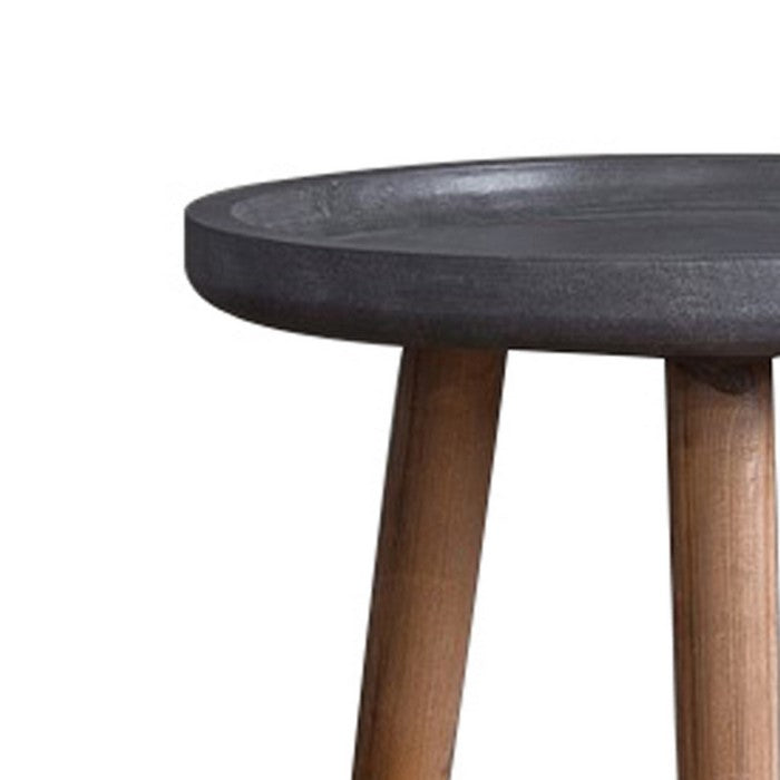 Round Wooden Side Table with Tapered Legs, Brown and Gray