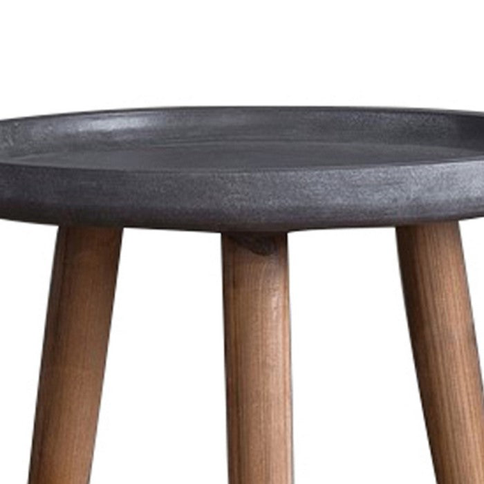 Round Wooden Side Table with Tapered Legs, Brown and Gray
