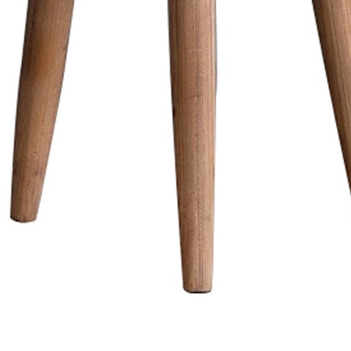 Round Wooden Side Table with Tapered Legs, Brown and Gray
