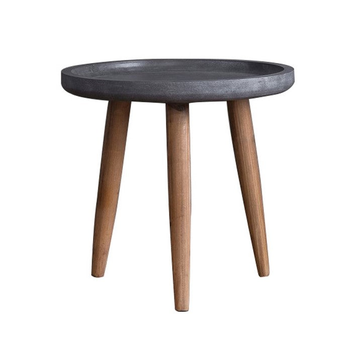 Round Wooden Side Table with Tapered Legs, Brown and Gray