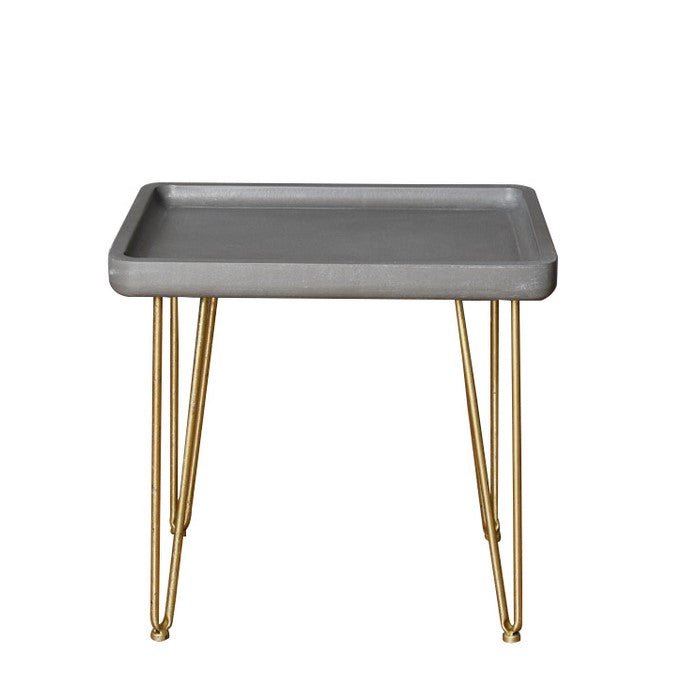 Rectangular Wooden Side Table with Hairpin Legs, Gray and Gold