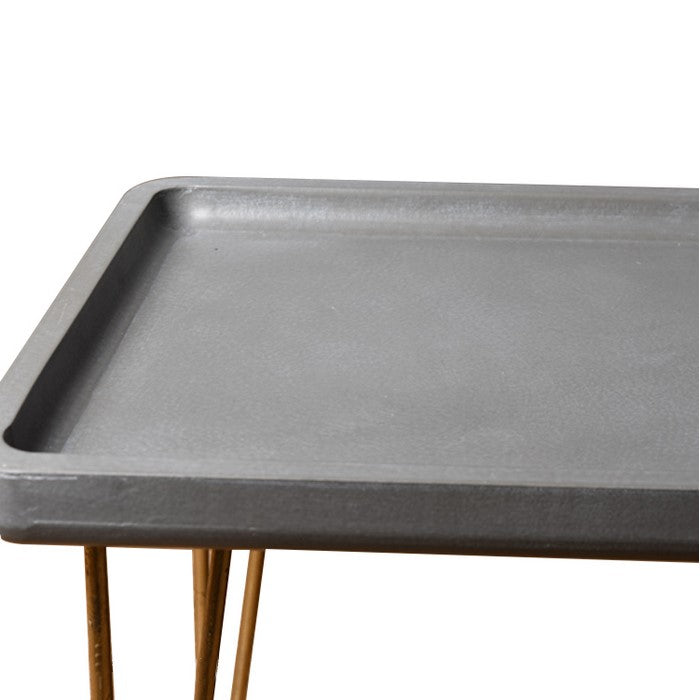 Rectangular Wooden Side Table with Hairpin Legs, Gray and Gold