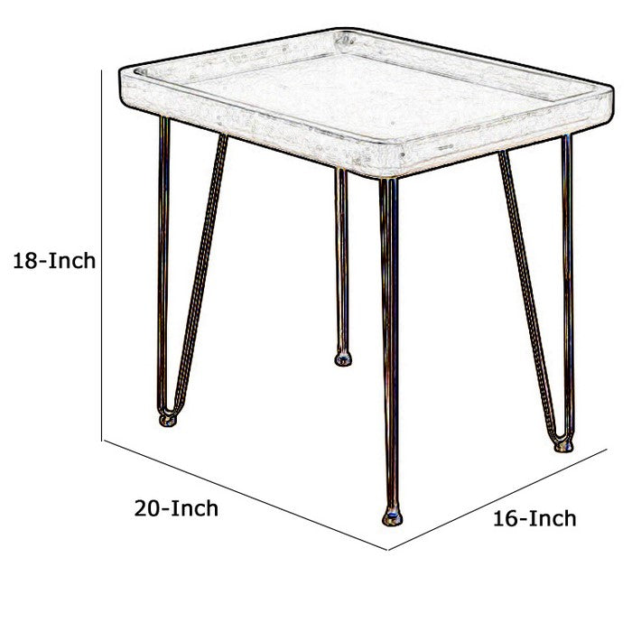 Rectangular Wooden Side Table with Hairpin Legs, Gray and Gold