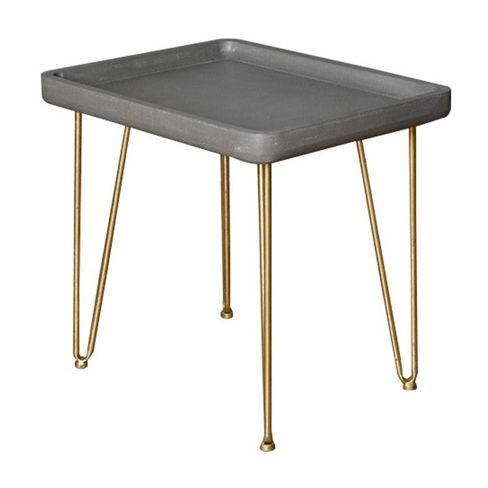 Rectangular Wooden Side Table with Hairpin Legs, Gray and Gold